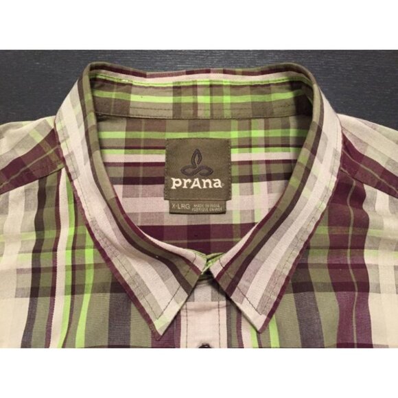 PRANA Long Sleeve Organic Cotton Shirt Mens Size XL Green Brown Plaid - Picture 3 of 5
